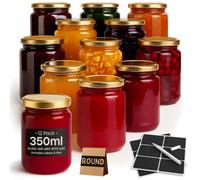 volila 12 Pack Preserving Jars - 350Ml Round Glass Jam Jars With Gold Screw Lid, Storage Jars, Preserve Jars