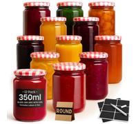 volila 12 Pack Preserving Jars - 350Ml Round Glass Jam Jars With Red Gingham Lid, Storage Jars, Preserve Jars