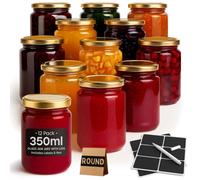 volila 12 Pack Round Jam Jars with with Labels & Pen - 350ml in Gold volila Gold 350ml