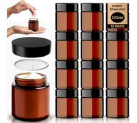 volila 120Ml Amber Glass Jars With Lids - 12 Travel Cosmetic Pots For Cream, Powder, Uv Protection With Spatula & Inner Liner