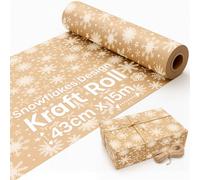 volila 15M Christmas Wrapping Paper, Kraft Paper Roll With Snowflakes, Eco Friendly, Recyclable With Twine Included For Christmas Gifts