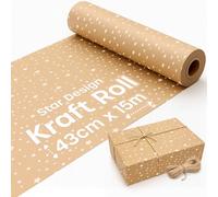 volila 15M Christmas Wrapping Paper, Kraft Paper Roll With Star, Eco Friendly, Recyclable With Twine Included For Christmas Gifts