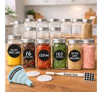 volila 16-Pack Glass Spice Jars 120ml with Lids, Labels & Funnel Set w/ Tools in Clear volila Clear