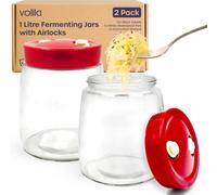 volila 1L Glass Fermentation Jars With Airlock - 2 Pack With Labels & Pen, Ideal For Kimchi, Kombucha, Sourdough & Pickling