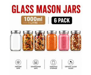 volila 1L Mason Jars - Glass Jars With Leakproof Lids For Overnight Oats Container, Yogurt, Salad