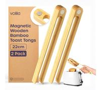 volila 2 Pack Bamboo Toast Tongs 22cm Reusable, Modern & Space-Saving in Brown volila Brown 2 Pack