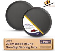 volila 2-Pack Black Round Non-Slip Serving Trays - 28Cm Dishwasher Safe Rubberized Trays For Food & Drink, Bars & Restaurants