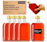 volila 200ml Glass Flask Bottles with Gold Screw Caps, Labels and Pen - 10 Pack Reusable Empty Glass Bottles for Sloe Gin, Liqueur or Homemade Vinegar