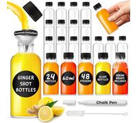 volila 24 Glass Juice Bottles - 60Ml Reusable Leakproof Bottles For Heath Shots,sauces, Includes Lids, Funnels, Brush, Labels,shrink Wrap