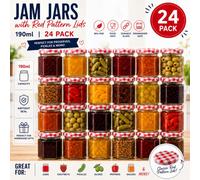 volila 24 Pack 190Ml Hexagonal Glass Jam Jars With Airtight Red Gingham Lids - Ideal For Homemade Preserves, Chutneys, Sauces, Gifts