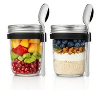 volila 2X Glass Jars - Overnight Oats Jars With Lids, Spoon Holder, Spoon And Recipe Guide