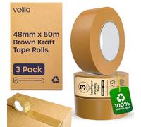 volila 3-Pack Brown Kraft Paper Tape - Eco-Friendly Heavy Duty Parcel Tape For Packaging, Moving, Framing & Crafting (48mm X 50M)