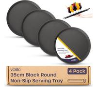 volila 35Cm Black Round Non-Slip Rubber Serving Trays - Heat Resistant, Dishwasher Safe For Food & Drinks, Parties - 4 Pack