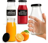 volila 4-Pack 250Ml Glass Milk Bottles With Airtight Lids & Labels Leakproof Reusable Glass Bottles For Juices, Sauces, & Decor