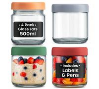 volila 4 Pack Glass Jars With Leakproof Lids For Overnight Oat Containers, Salad, Yogurt