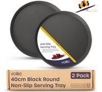 volila 40Cm Black Round Non-Slip Serving Tray Rubberized, Heat-Resistant, Dishwasher Safe, Ideal For Bars, Restaurants 2 Pack