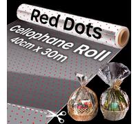 volila 40cm x 30m Polka Dot Cellophane Roll For Gift Wrapping Flower Bouquets in Red | Size: 1 Pack volila Red 1 Pack