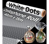 volila 40Cmx15M White Dot Cellophane Wrap Roll Plastic Wrapping For Packing, Gift Hamper & Flowers Super Thin Durable