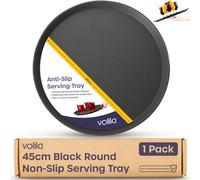 volila 45Cm Black Round Non-Slip Tray - Rubberized, Heat Resistant, Dishwasher Safe For Food, Drinks, Parties, Bars, & Home Use