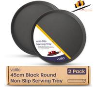 volila 45Cm Black Round Non-Slip Trays - 2 Rubberized Serving Tray For Drinks, Food, Parties, Bars, Restaurants & Home - Dishwasher Safe