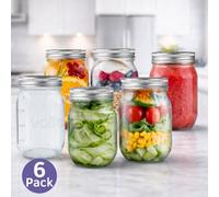 volila 490Ml Glass Mason Jars With Lids - 6 Leakproof Airtight Storage Jars For Canning, Pickling, Overnight Oats, And Salad