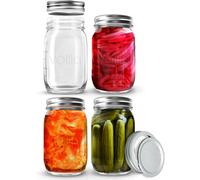 volila 4Pk Mason Jars, Ferment Glass Storage With 2-Part Lids For Canning, Meal Prep, Pickling & Overnight Oats
