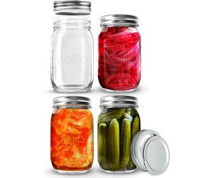 volila 4Pk Mason Jars, Ferment Glass Storage With 2-Part Lids For Canning, Meal Prep, Pickling & Overnight Oats