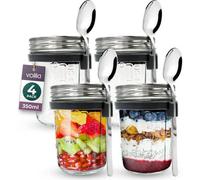 volila 4X Glass Jars - Overnight Oats Jars With Lids, Spoon Holder, Spoon And Recipe Guide