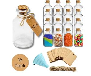 volila 50Ml Mini Glass Bottles With Corks - 16 Craft Bottles With Funnel & Labels For Wedding Favours, Potion Jars, And Party Shots