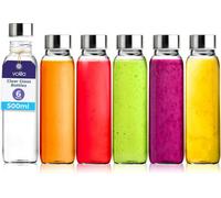 volila 6 Pack 500Ml Reusable Glass Bottles With Airtight Metal Lids Leakproof For Beverages, Smoothie With Labels & Brush