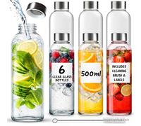 volila 6 Pack Glass Bottles Leakproof with Lids, Brush & Labels for Drinks in Clear | Size: 500ml volila Clear 500ml