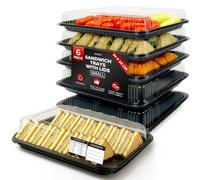 volila 6 Small Sandwich Trays With Lids - Durable Buffet Serving Platters For Parties, Catering, Meal Prep, And Events