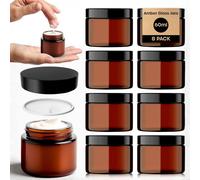 volila 60ml Amber Glass Jars with Lids & Spatula - UV Cosmetic Containers | Size: 8 Pack volila Amber 8 Pack