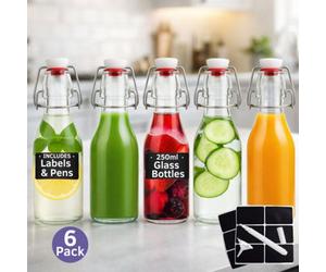 volila 6X Glass Swing Top Bottles - 250Ml Clip Top Bottles For Summer Drinks, Picnic