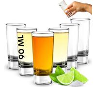 volila 90Ml Clear Tall Shot Glasses - Heavy Base Set Of 6 - Reusable Glasses For Vodka, Brandy, Cocktail, Whiskey & Tequila