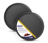 Volila Black Round Non-Slip Tray - 35 cm (2 Pack) Rubberized for Serving Food and Drinks - Dishwasher Safe for Parties, Gatherings, Bars, Restaurants and Home