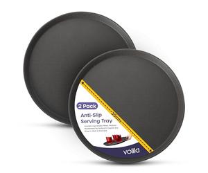 Volila Black Round Non-Slip Tray - 35 cm (2 Pack) Rubberized for Serving Food and Drinks - Dishwasher Safe for Parties, Gatherings, Bars, Restaurants and Home