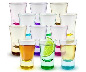 Volila Coloured 25ml - 12 Pack Heavy Base Classic Shot Glasses - Set for Alcohol Shots, Vodka, Expresso, Tequila & Desserts - Durable and Reusable for Home, Bars & Party