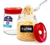 volila Fermentation Jars 1 Litre 2 Pack Fermenting Jar with Airlock 1 Way Air Release Vent, Ideal for Kimchi Jar, Sourdough Jar, and Sauerkraut Fermentation Jars