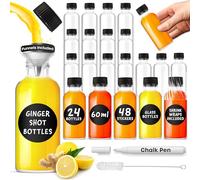 volila Ginger Glass Shot Bottles Mini Set of 24 x 2oz or 60ml with Pouring Funnel, 48 Round Stickers and Chalk Pen for Labelling, Essential Oils, Whisky, Alcohol, Wedding Favours Décor, Clear - Pack