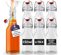 Volila Glass Bottles with Stoppers - 250ml Clip Top Swing Top Bottles for Homebrewing, Beverages, Kombucha, Wine, Vinegar and Oil (6 Pack)