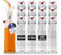 Volila Glass Bottles with Stoppers - Clear Swing Top Bottles for Homebrewing, Beverages, Kombucha, Wine, Vinegar and Oil (500ml - 12 Pack)