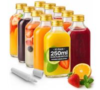 volila Glass Flask Bottles with Screw Caps, Labels and Pen - Reusable Empty Glass Bottles for Gin, Home brews or Homemade Vinegar (Gold - 250ml)