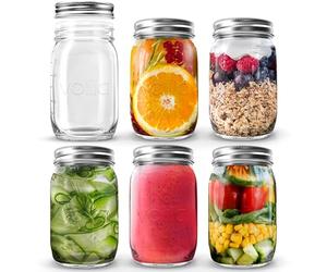 volila Glass Jars with Lids, 6 Pack 490ml/ 16 oz Airtight Mason Jars with Lids, Multipurpose Storage Jars for Overnight Oats, Pickling, Preserving & Meal Prep Jar