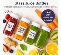 volila Glass Juice Bottles for Heath Shots, 60ml Juice On-The-Go White Lid in Clear | Size: 12 Pack volila Clear 12 Pack