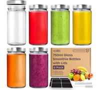 volila Glass Mason Jars 750Ml 6 Leakproof Airtight Bottles With Lids - Ideal For Smoothies, Juices, Sauces & Food Storage
