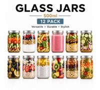 volila Glass Mason Jars With Lids (490Ml) - Leakproof Airtight Jars For Food Storage, Overnight Oats, Pickling & Canning, 12 Pack