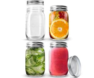 volila Glass Mason Jars with Lids 490ml Leakproof Glass Jars with Lids for Airtight Seal, Overnight Oats - Round Mason Jar with Silver Screw Lid for Salad, Pickling, and Canning (4 Pack)