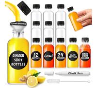 volila Glass Shot Bottles with lids - 12 Pack 60ml Leak Proof Small Glass Bottles for Juice, Oils, Liquor, Potion - Ginger Shot Bottles with Funnel, Brush, Labels, Pen and Shrink Wrap