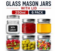 volila Mason Jars 250ml Leakproof with Lids, Labels & Pen for Storage in Clear | Size: 6 Pack volila Clear 6 Pack
